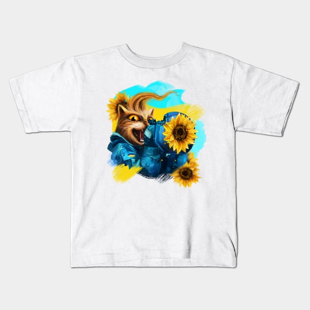 Cat Ukrainian Soldier Kids T-Shirt by Marysha_art